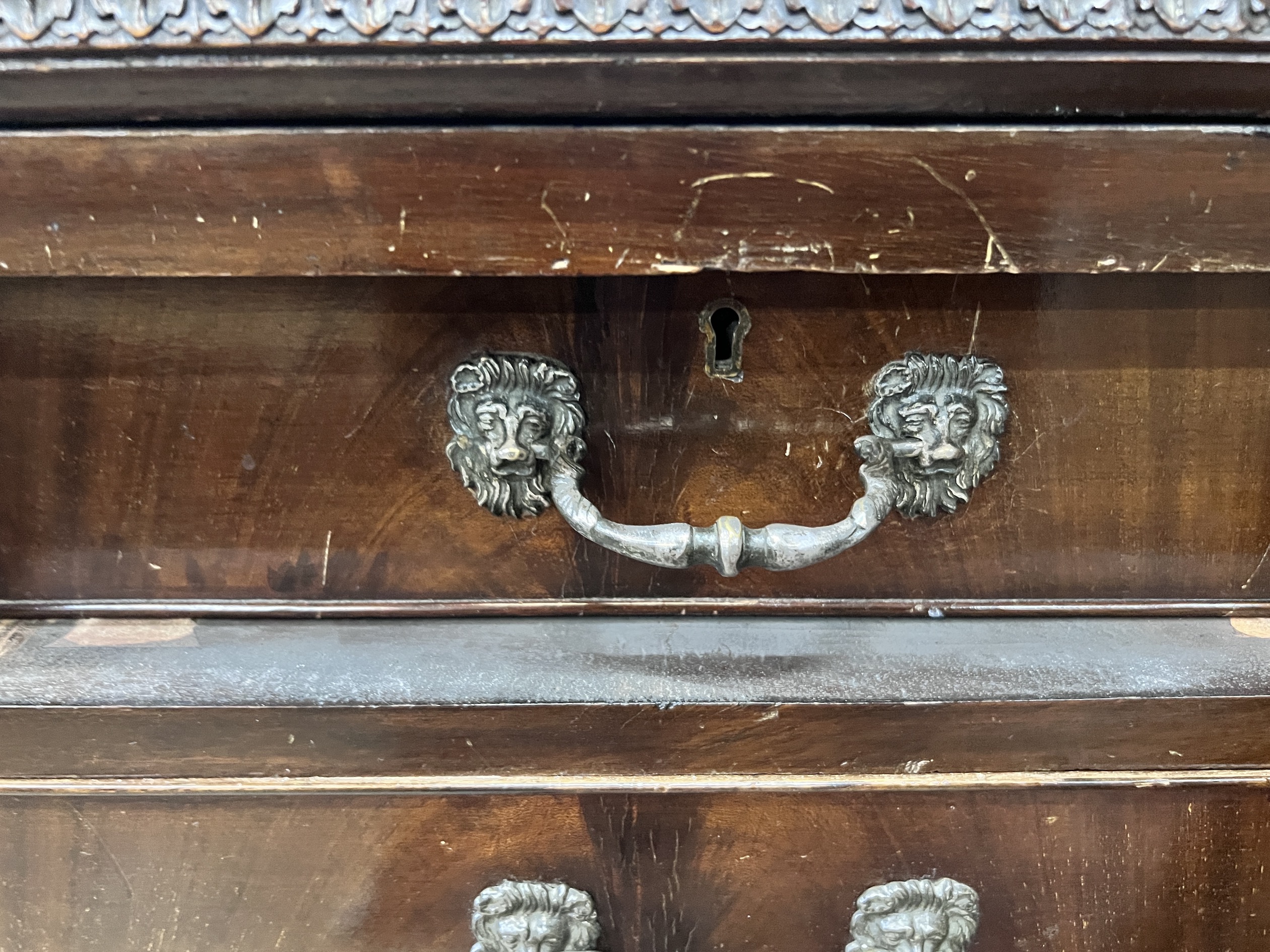 An early 20th century Chippendale revival mahogany bureau bookcase, width 92cm, depth 52cm, height 218cm